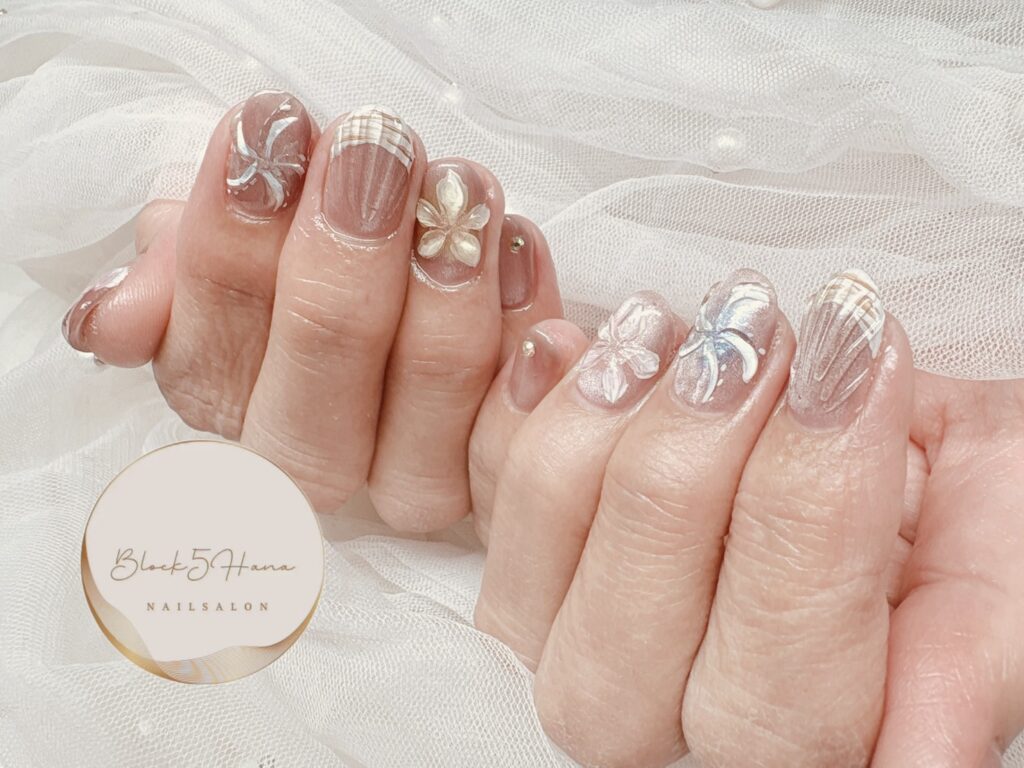 Nail No.3925【シェル×お花】