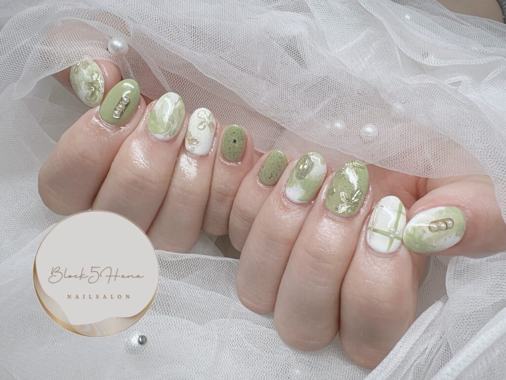 Nail No.3930【大人っぽ抹茶デザイン】
