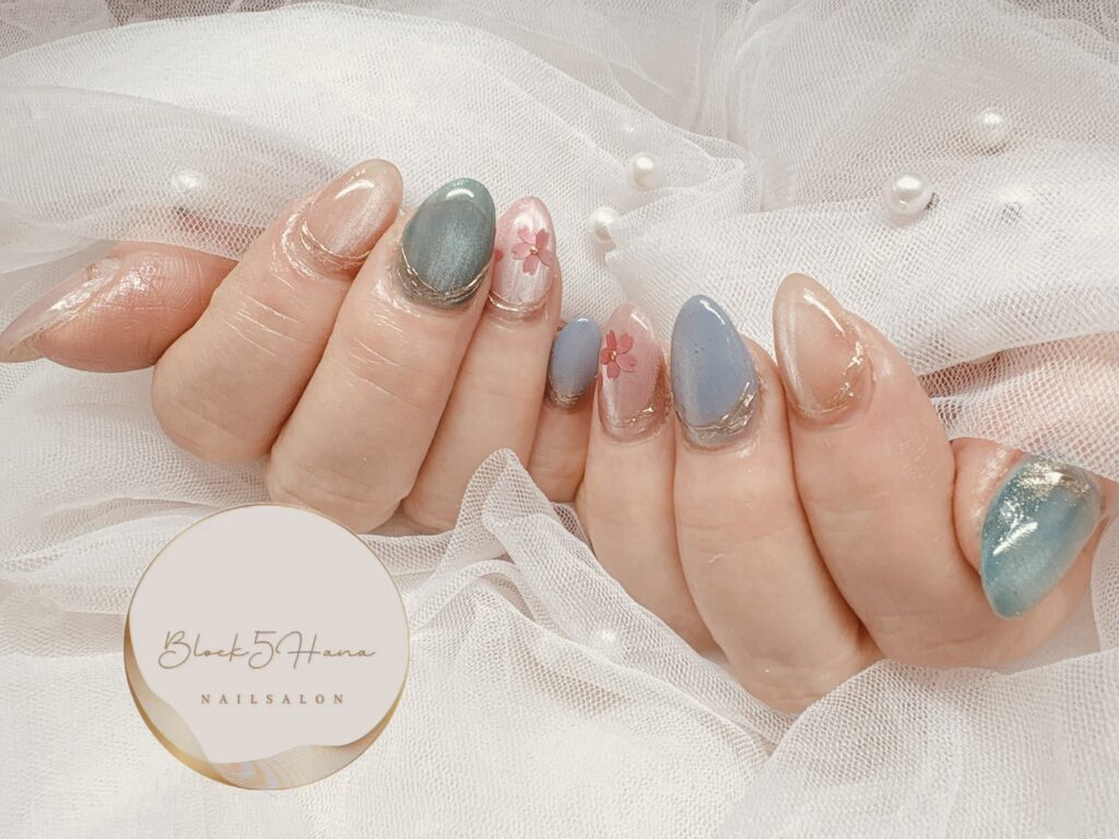 Nail No.3951【桜×アクアカラーマグネット】