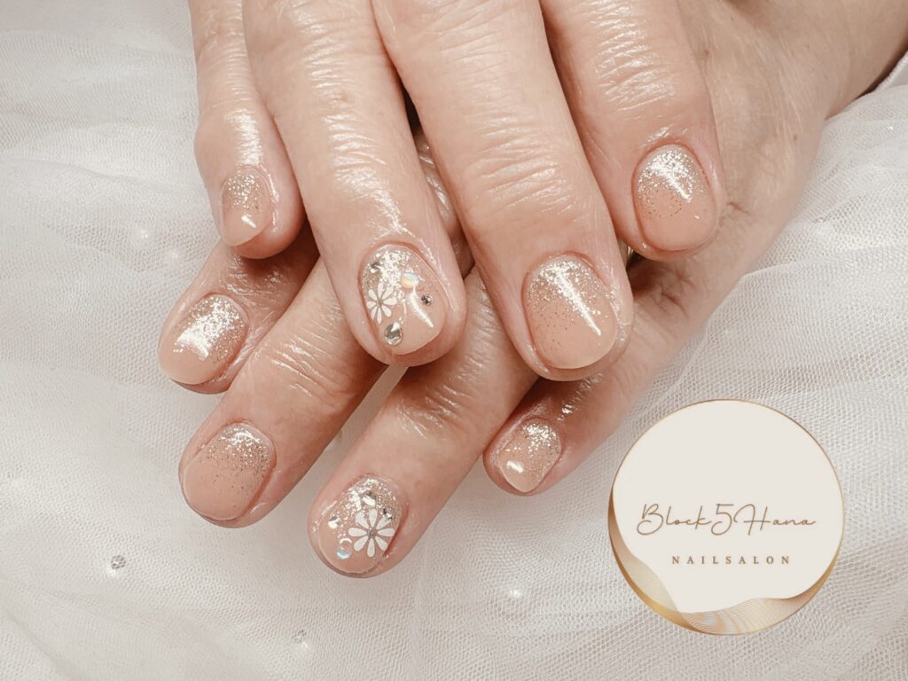 Nail No.3990【シンプルなラメグラ+アート】