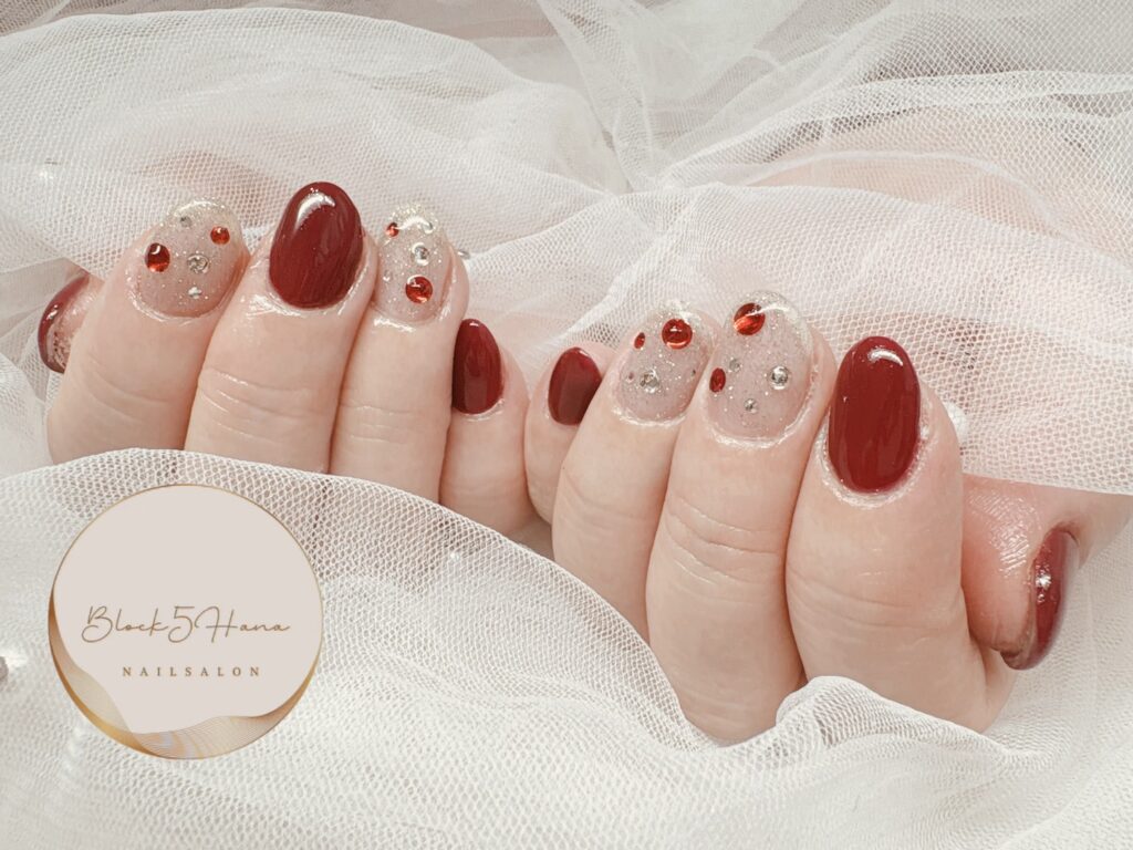 Nail No.4001【レッドベースのシンプルネイル】