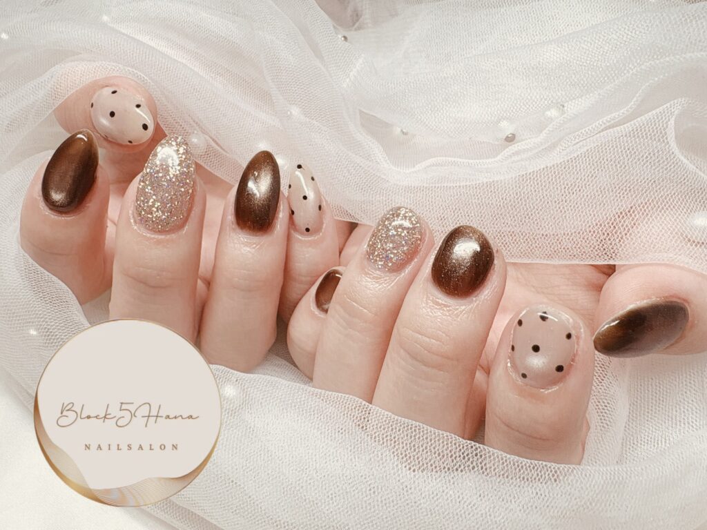 Nail No.4012【ブラウンとベージュのマグネットネイル】