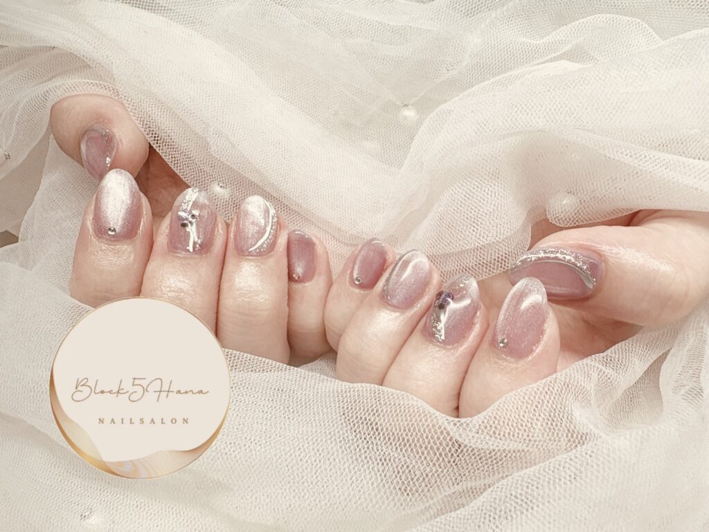 Nail No.4045【ロゼピンク×シルバー】