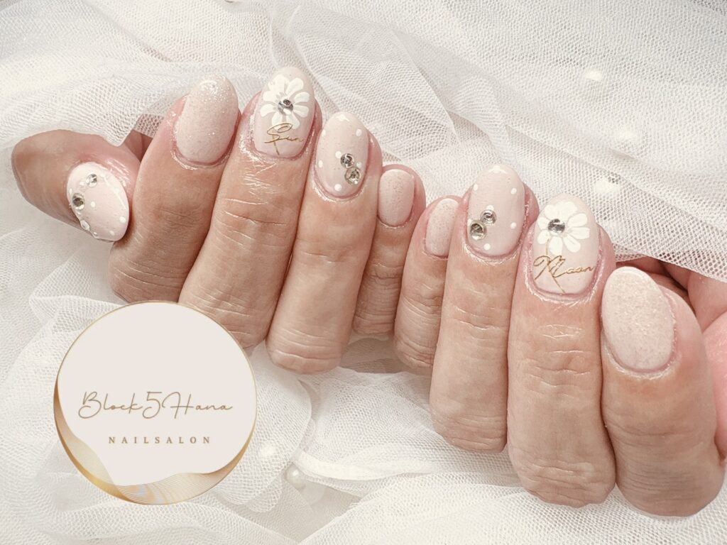 Nail No.4056【温かみのある手描きのお花ネイル】