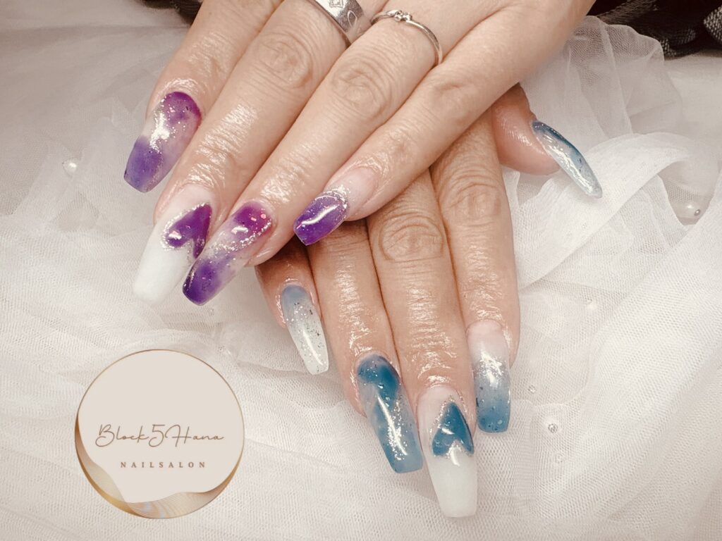 Nail No.4058【梅雨にピッタリなカラーでマーブル】