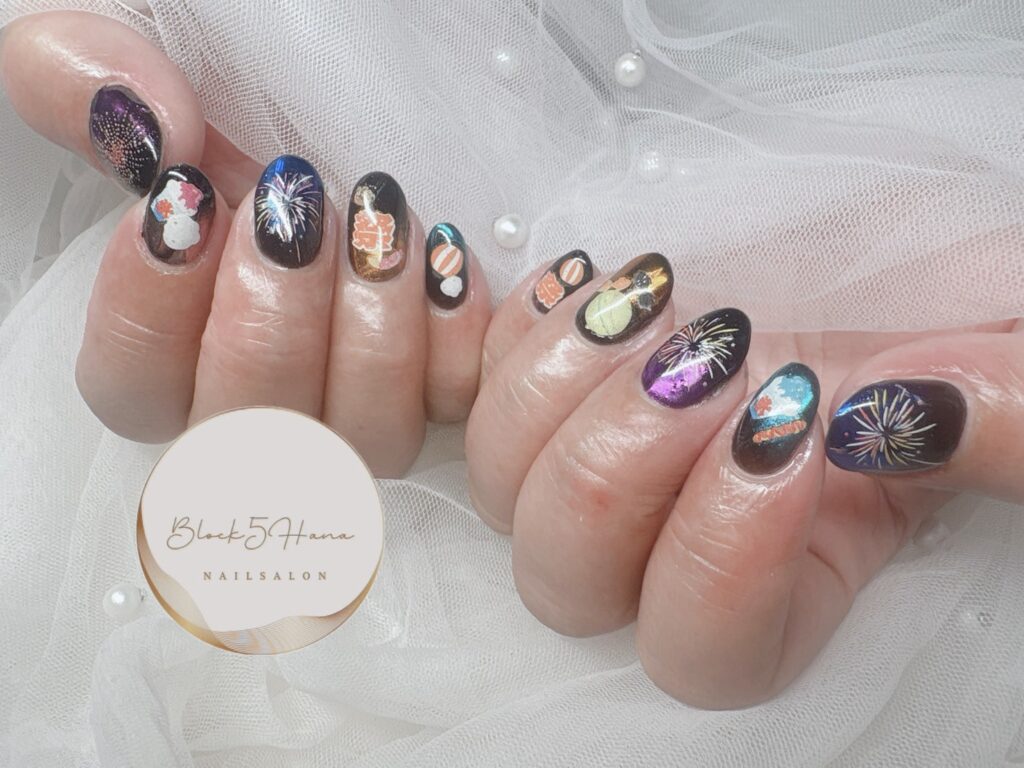 Nail No.4092【お祭モチーフをたっぷり夏ネイル】