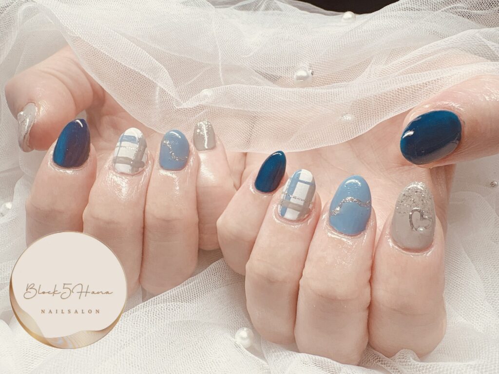 Nail No.4094【夏らしい爽やかカラーチェック】