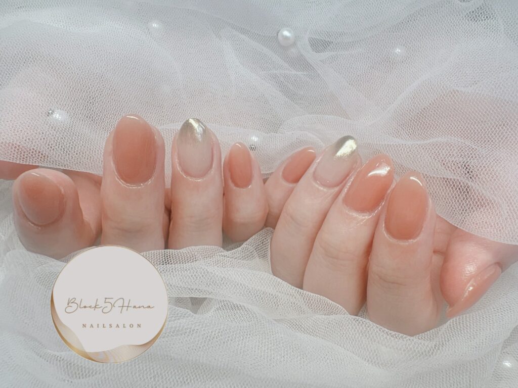 Nail No.4096【オレンジベージュとミラーグラデ】
