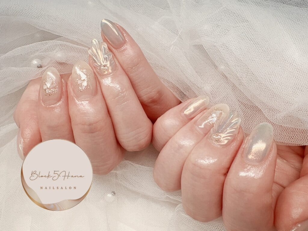 Nail No.4120【シアーホワイトのシェルネイル】