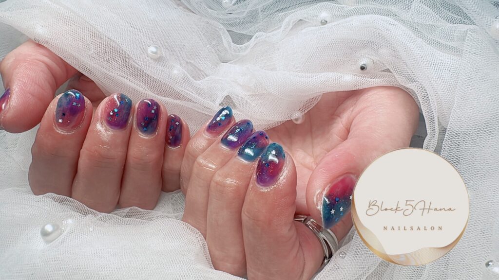 Nail No.4125【夜空を落とし込んだ天の川ネイル】