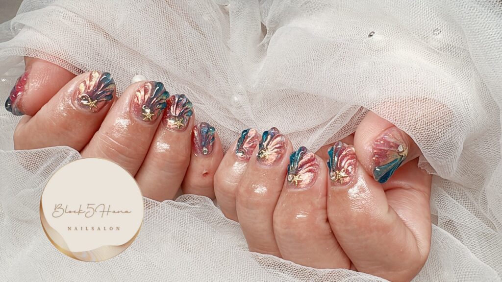 Nail No.4153【夕焼けの海のようなマーメイドネイル】