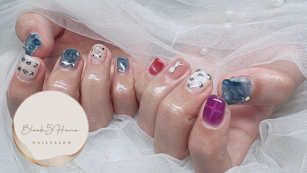 Nail No.4154【モチーフを詰め込んだマーメイドネイル】