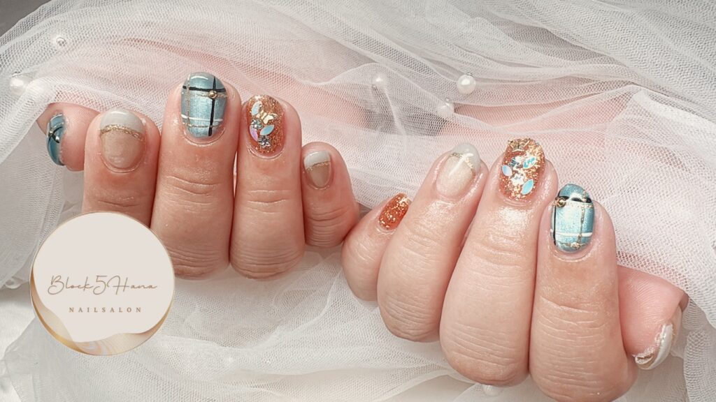 Nail No.4156【オレンジ×ブルーのマグネットネイル】