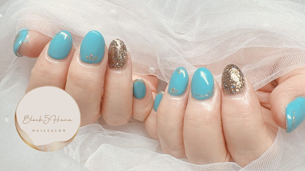 Nail No.4175【ターコイズブルーのシンプルネイル】