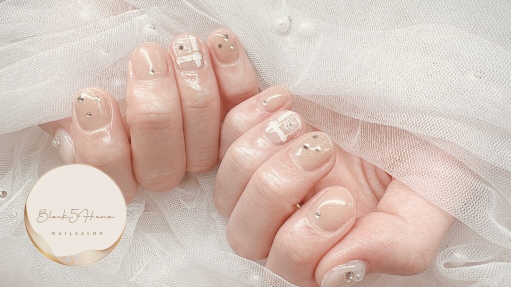 Nail No.4196【ホワイトチェックデザイン】