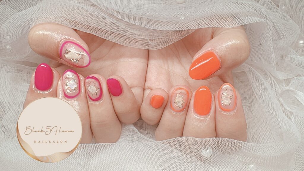 Nail No.4199【ピンク×オレンジ ネオンカラー】