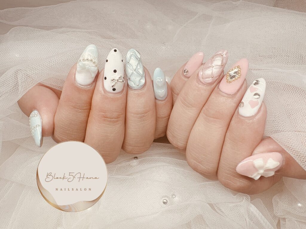 Nail No.4243【パステルカラーのキルティングネイル】