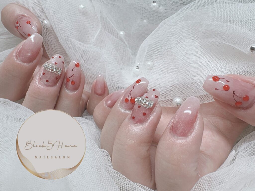 Nail No.4283【透け感が◎ さくらんぼネイル】