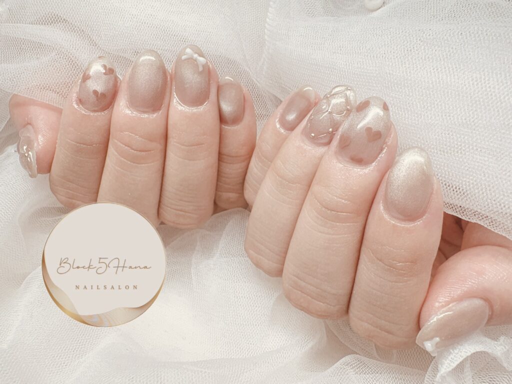 Nail No.4320【ハートとリボンのマグネットネイル】
