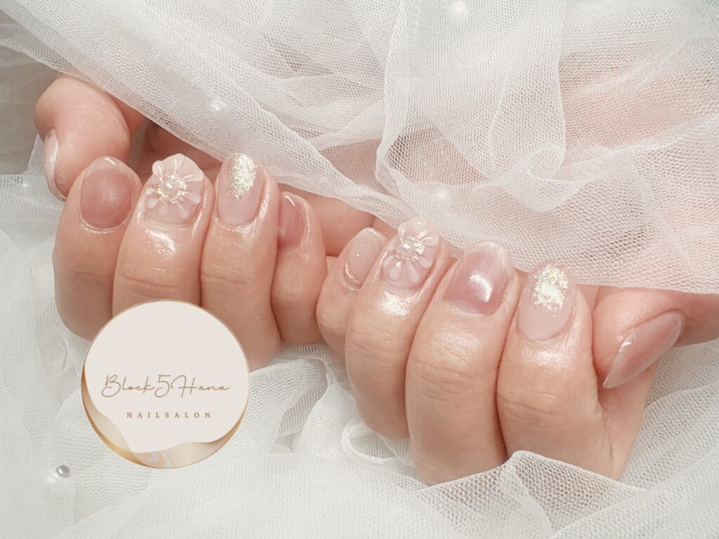 Nail No.4347【あたたかいピンクのお花ネイル】