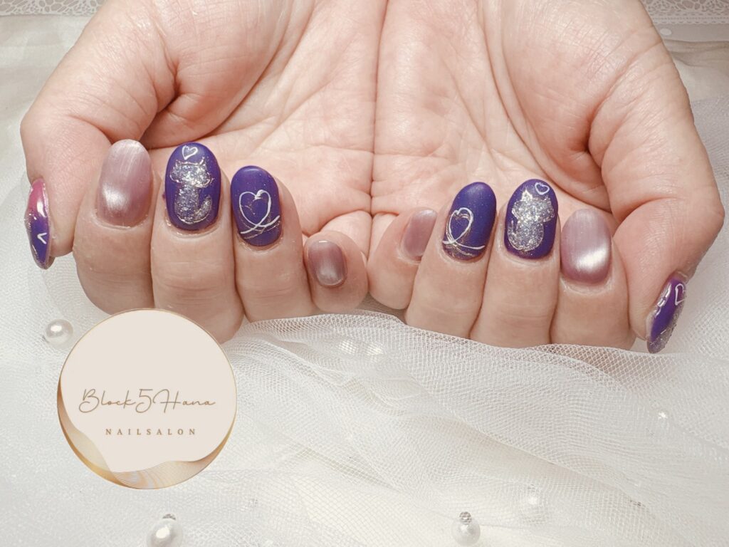 Nail No.4366【パープルハートが映えるマグネットネイル】