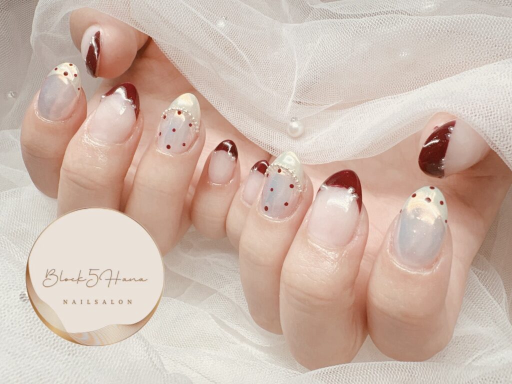Nail No.4377【ボルドーの変形フレンチネイル】
