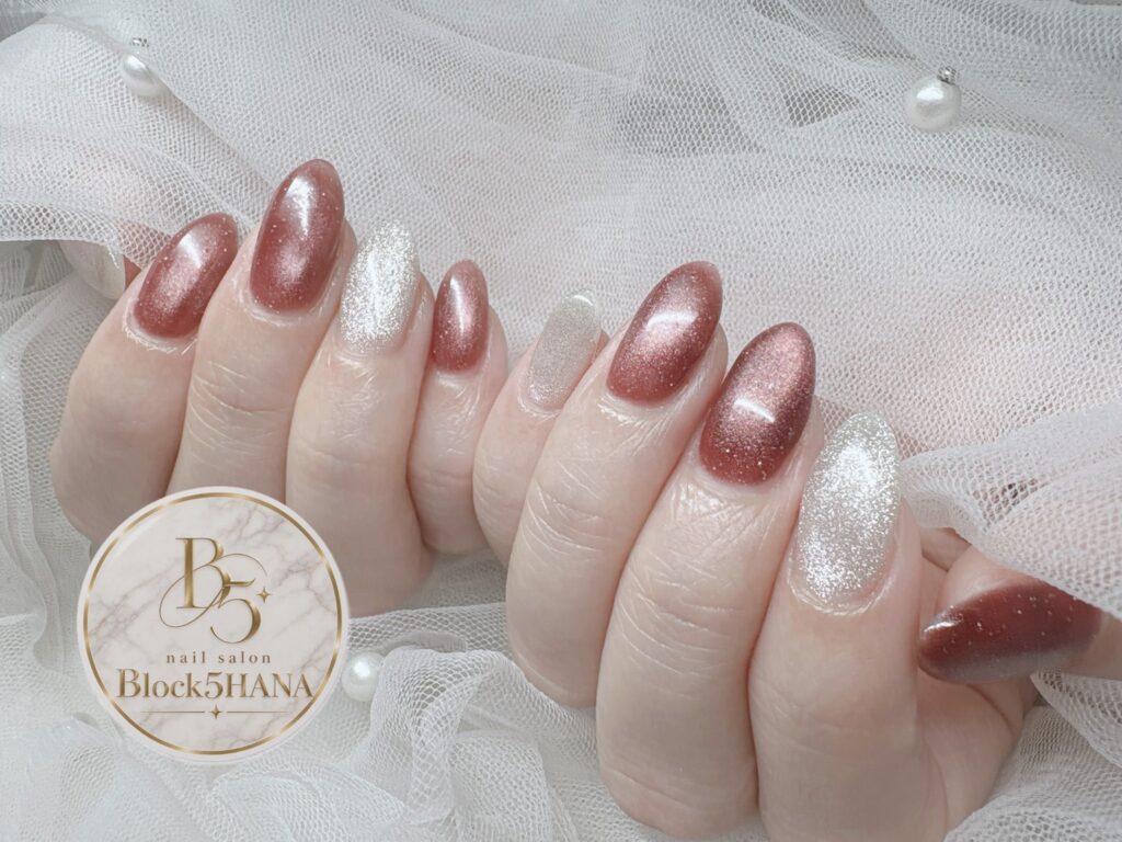 Nail No.4394【ボルドー×シルバーのマグネットフラッシュネイル】