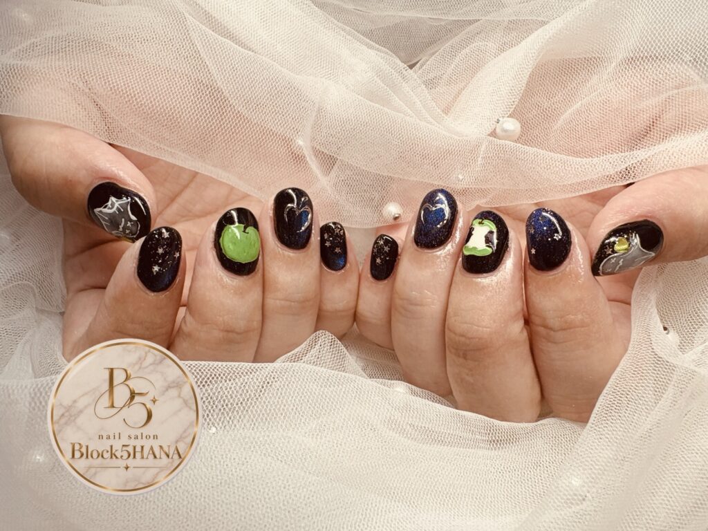 Nail No.4420【Mrs. GREEN APPLEモチーフ×星空と青りんごが輝く推し活ネイル】