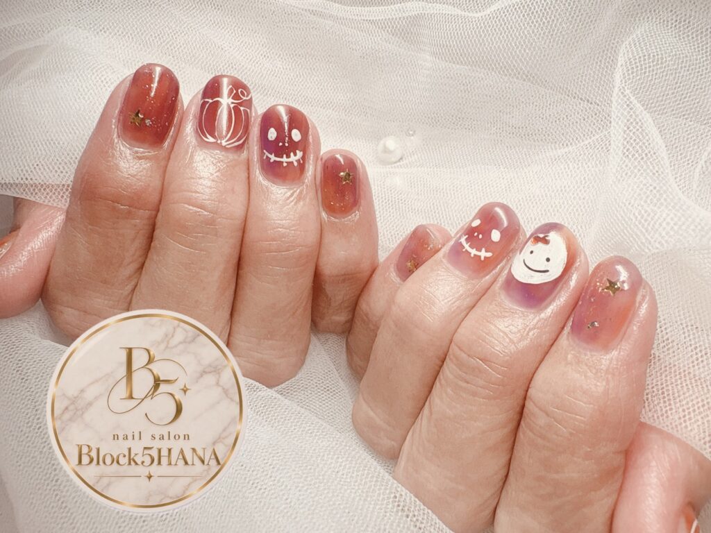 Nail No.4434【かぼちゃ＆おばけのキュートなハロウィンネイル】