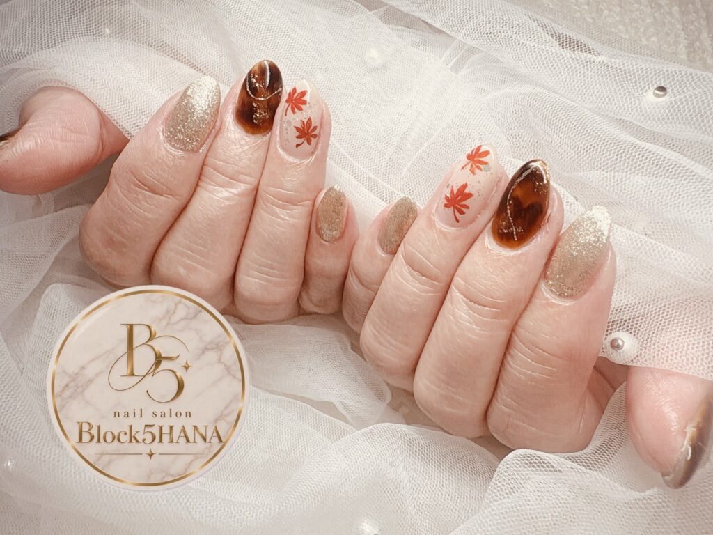Nail No.4441【紅葉アート×べっ甲の秋色ネイル】